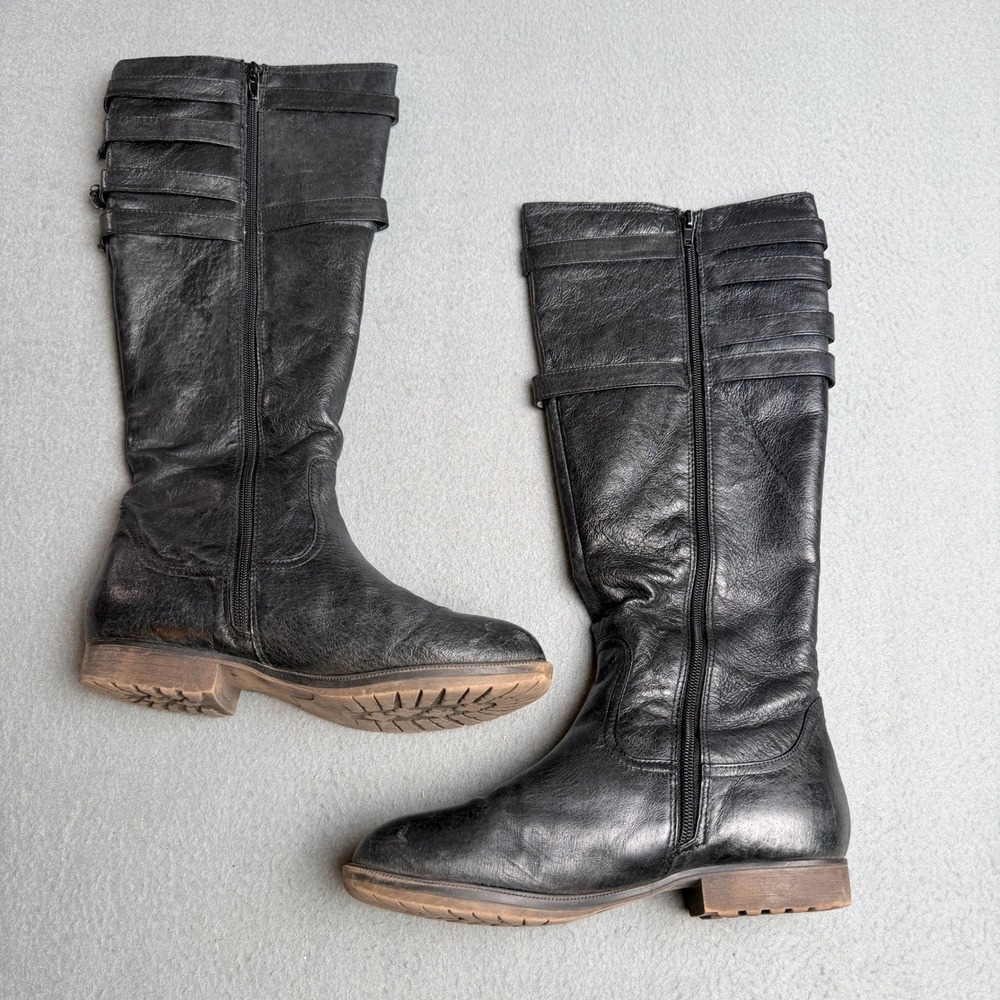 Giani Bernini Mikel Black Leather Tall Riding Boots Buckle Straps Moto Womens 8M